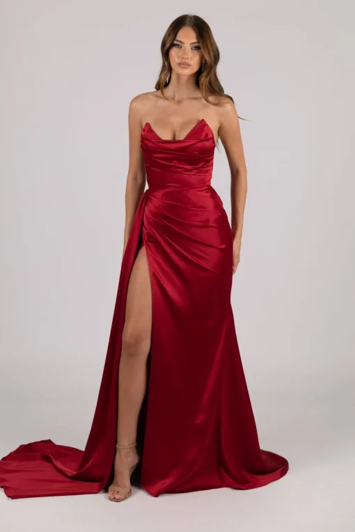 TYRA Satin Gown - Deep Red