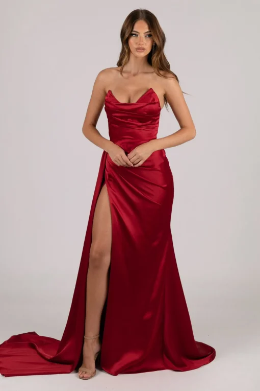 TYRA Satin Gown - Deep Red