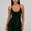 Zelda Side Slit Velvet Sequin Gown - Emerald