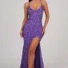 Zelda Side Slit Velvet Sequin Gown - Light Purple